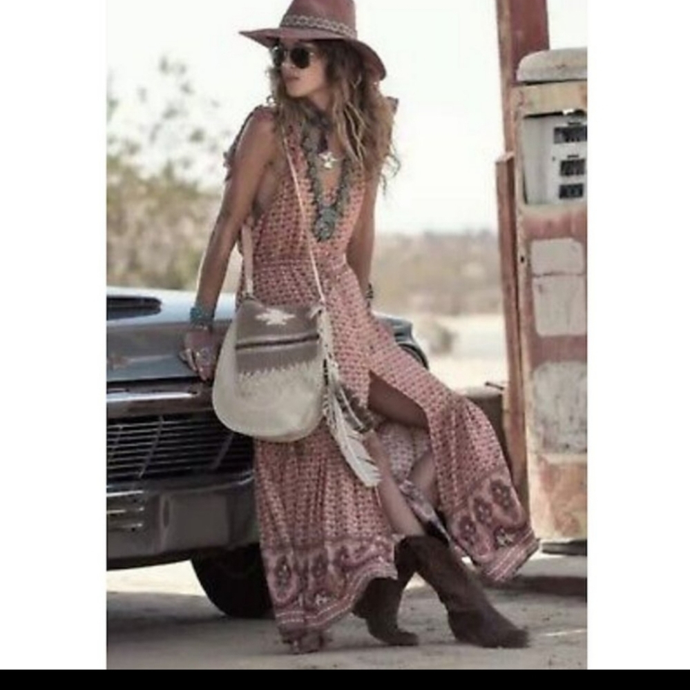 NOT FOR SALE Spell and Gypsy Collective Sunset Road Frill Maxi in Peach